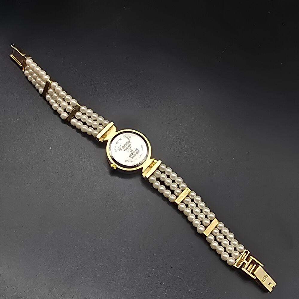 Galaxie by Elgin Faux Pearl Women's Watch Gold Tone Rhinestone WORKS - Picture 3 of 7